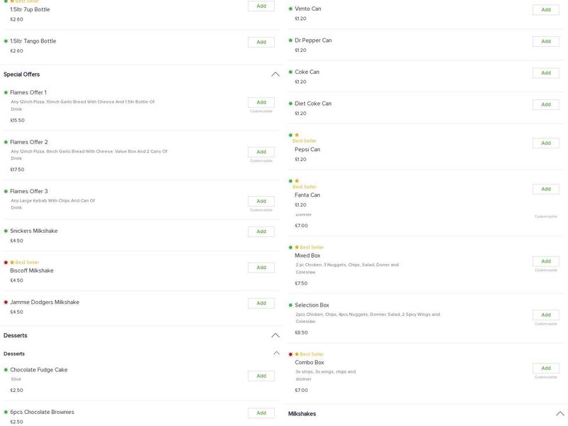 Flames Northwich Menu