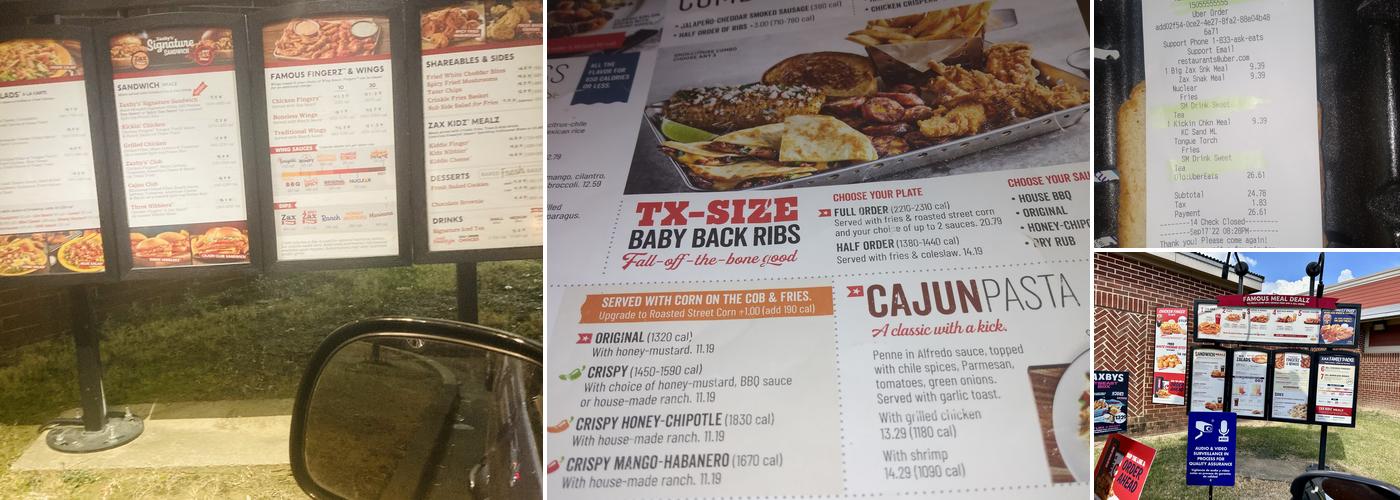 Zaxby's Chicken Fingers & Buffalo Wings Menu