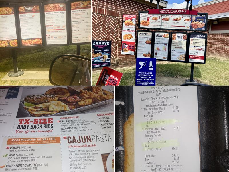 Zaxby's Chicken Fingers & Buffalo Wings Menu