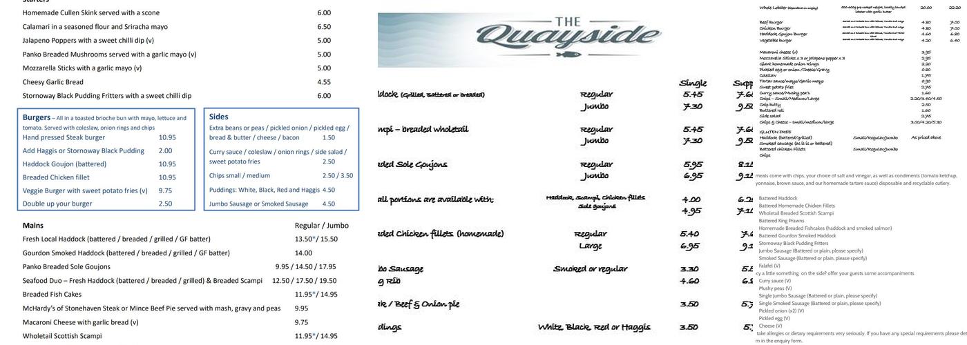Quayside Restaurant & Fish Bar Menu
