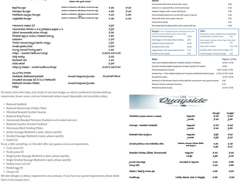 Quayside Restaurant & Fish Bar Menu