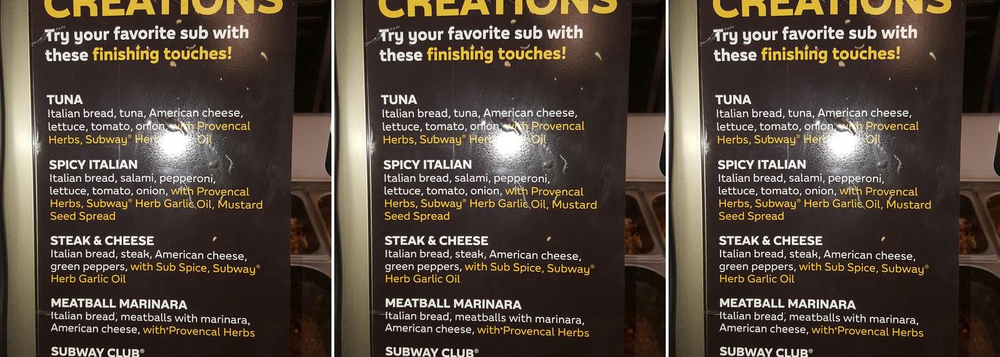 Subway Menu