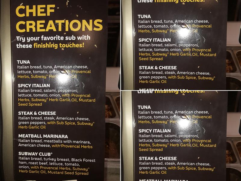 Subway Menu