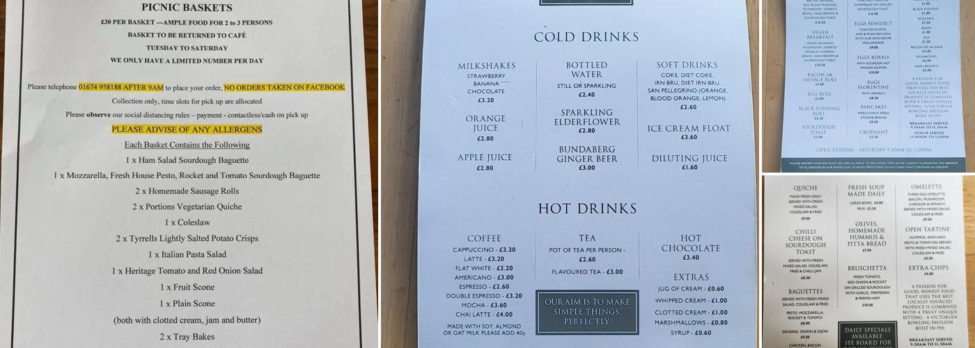 Pavilion Cafe Menu