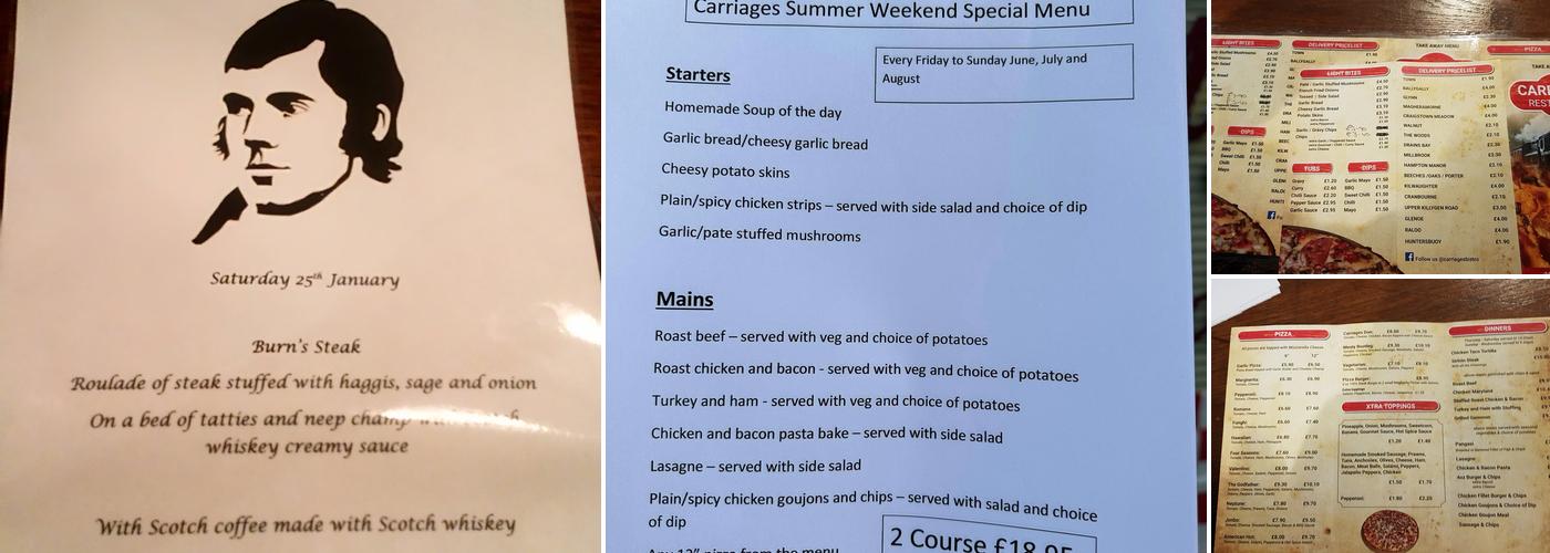 Carriages Bistro Menu