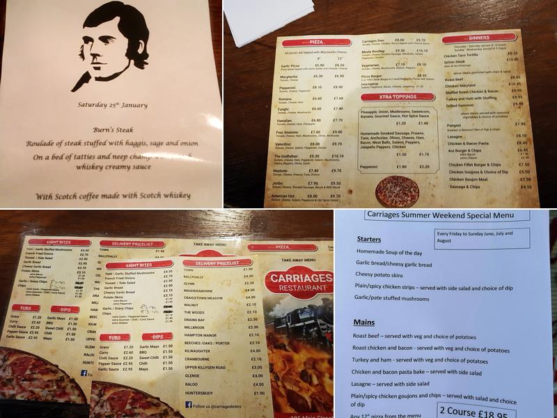 Carriages Bistro Menu