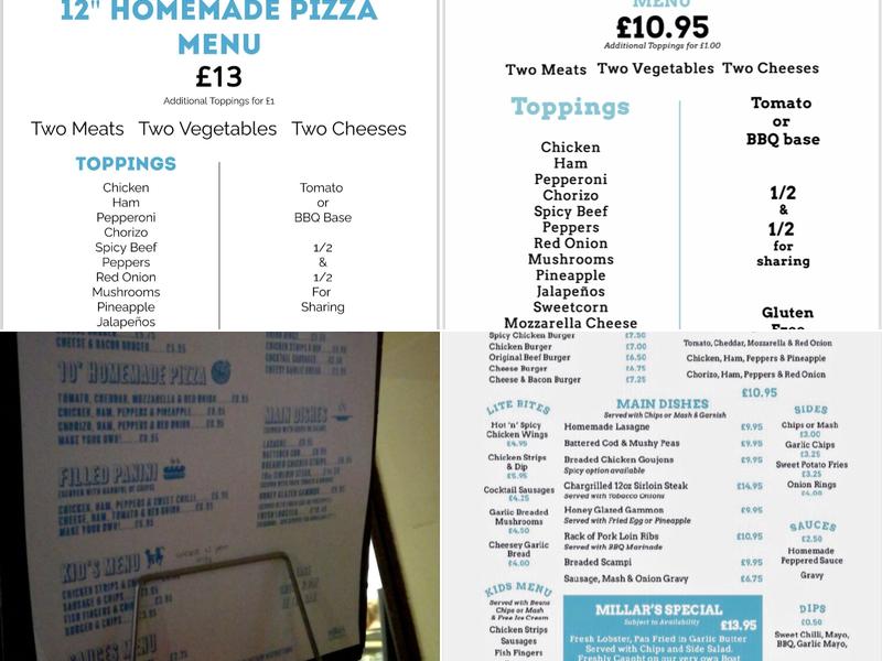 Millars Bar Ballycarry Menu