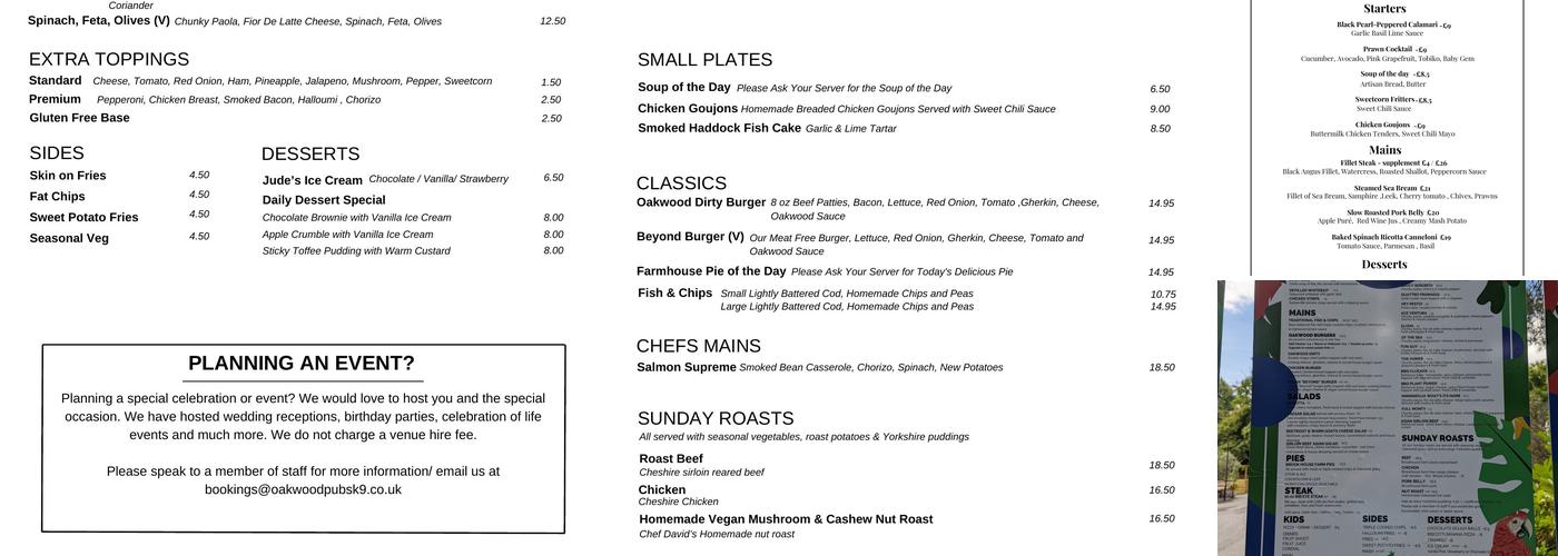 The Oakwood Public House Menu