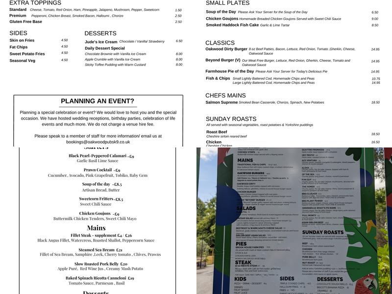 The Oakwood Public House Menu