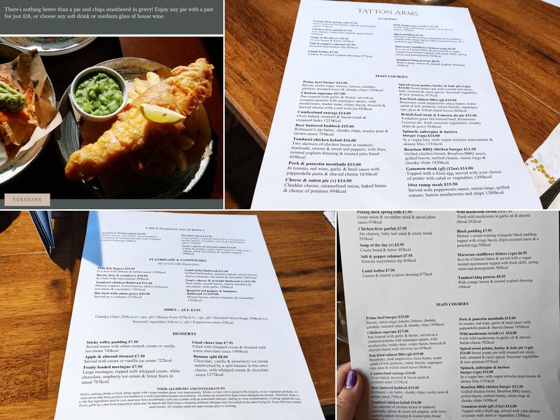 Tatton Arms, Moss Nook Menu