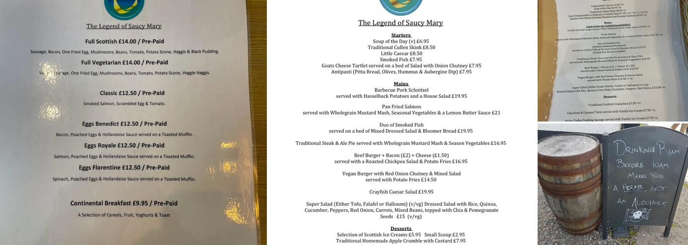 The Legend of Saucy Mary Restaurant Menu