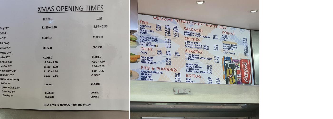 Knott End Chippy Menu