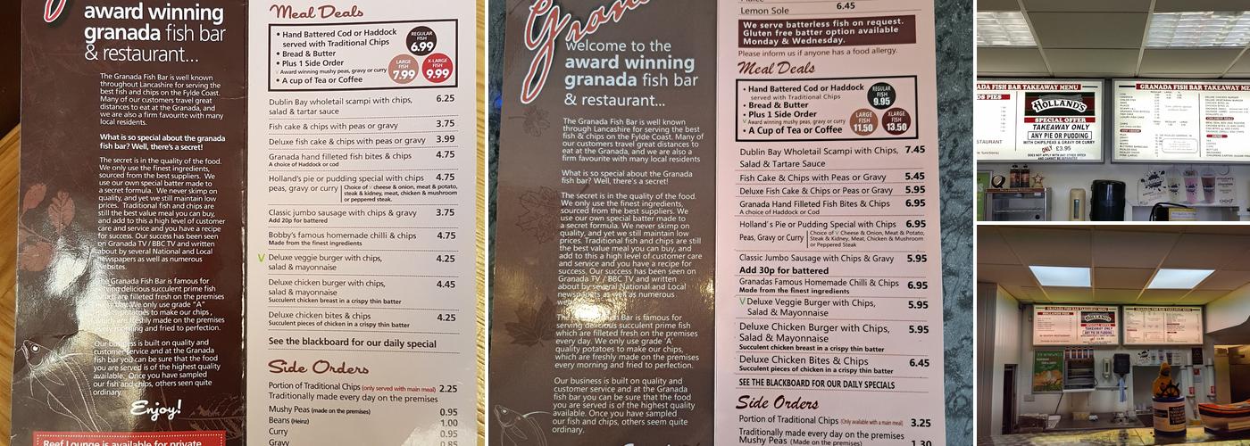 Granada Fish Bar & Restaurant Menu