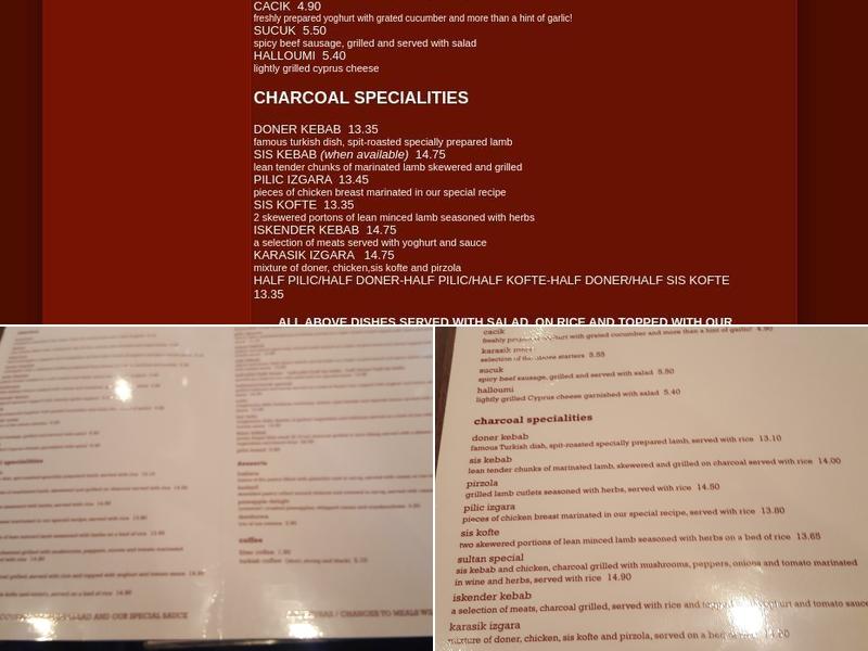Sultan Turkish Restaurant Menu