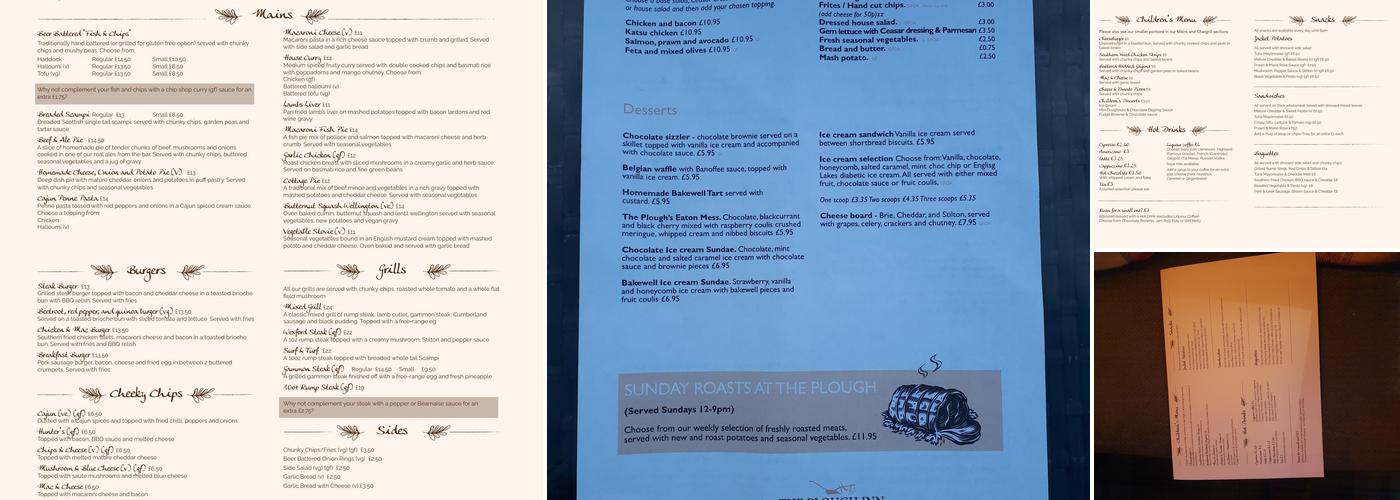 Plough Inn Menu