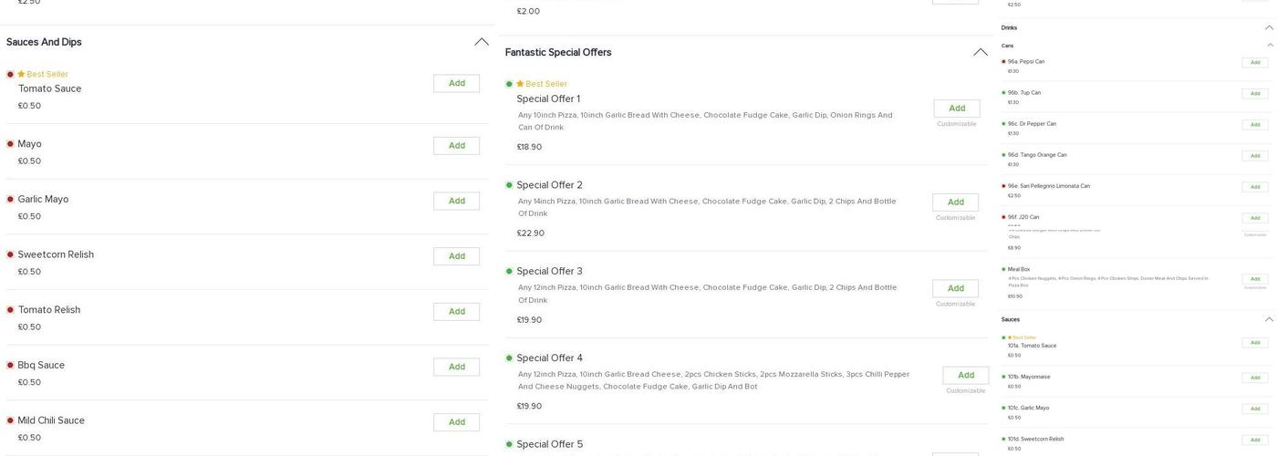 Fantastic Pizza Menu