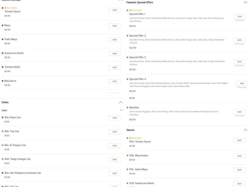 Fantastic Pizza Menu