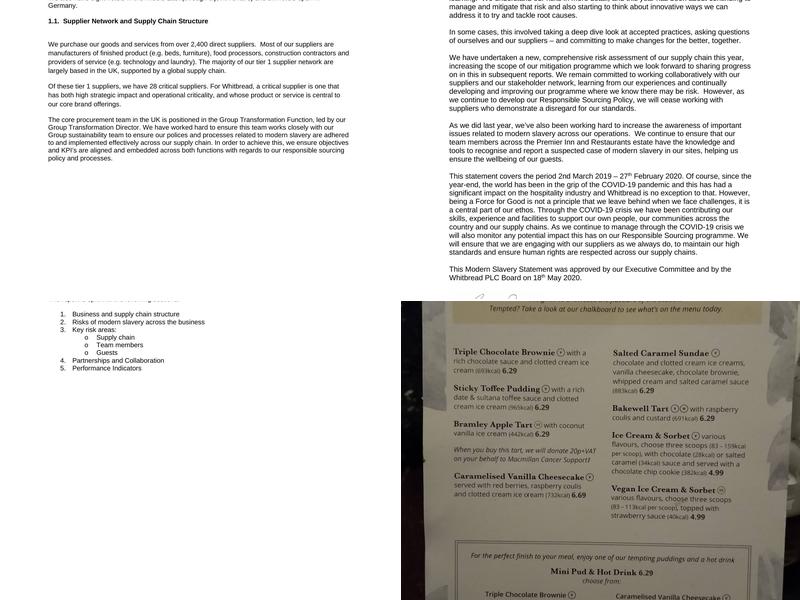 Premier Inn Northwich (Sandiway) hotel Menu