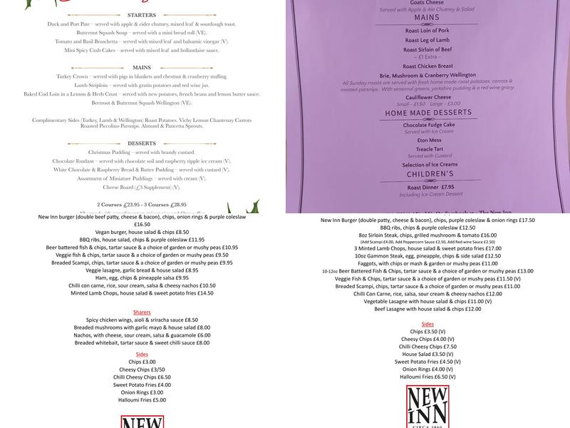 The New Inn Menu