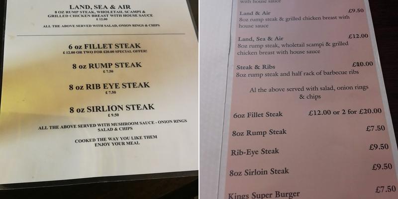 The Olde Kings Arms Menu