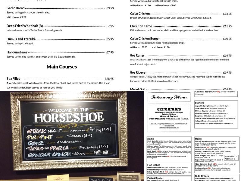 The Horseshoe inn Menu
