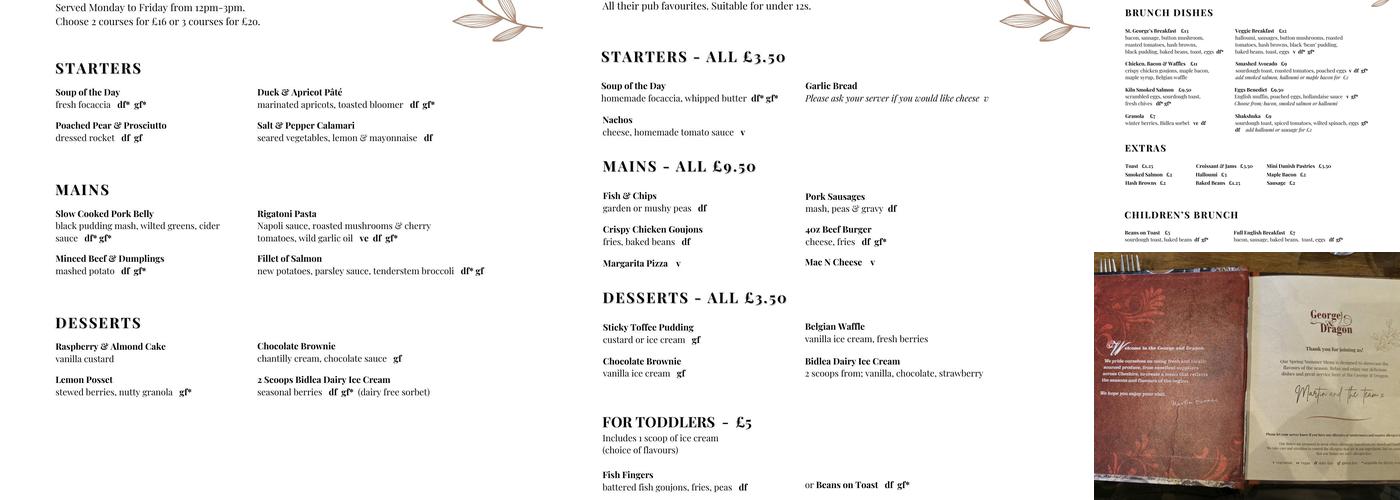 George & Dragon Menu