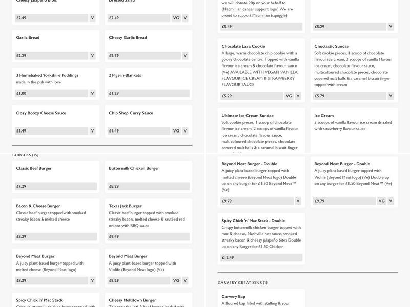 Plough Inn - Pub & Carvery Menu