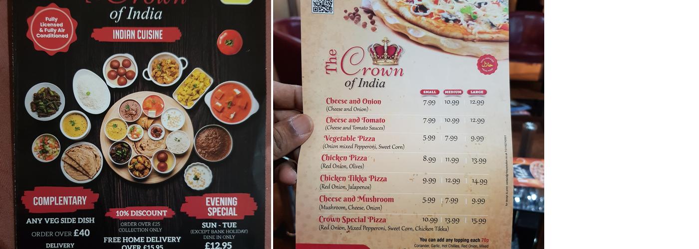 The Crown of India Menu