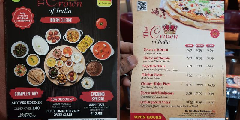 The Crown of India Menu