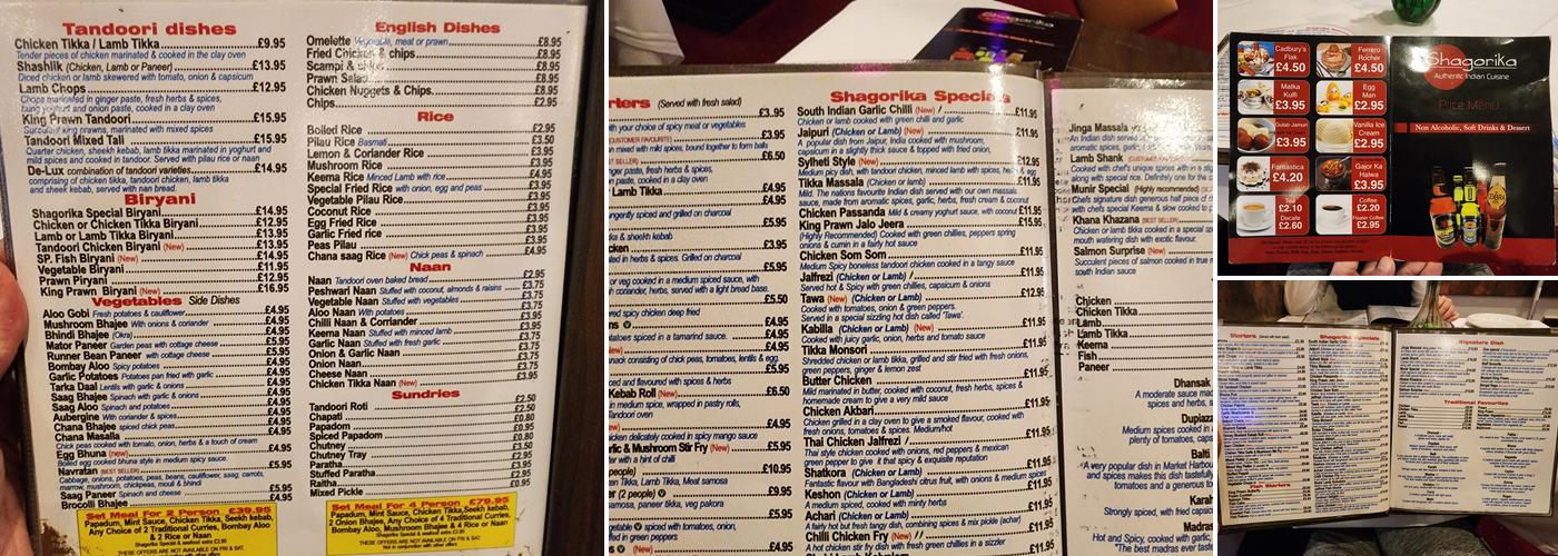 Shagorika Indian Restaurant Menu