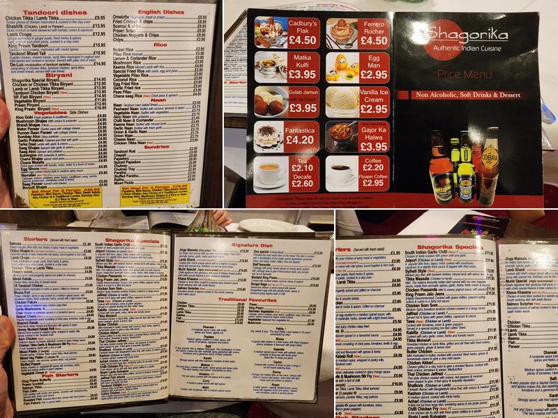 Shagorika Indian Restaurant Menu