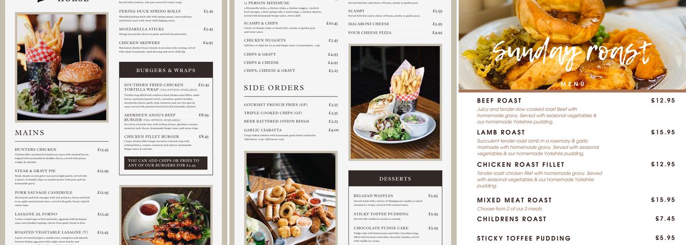 The Black Horse Menu
