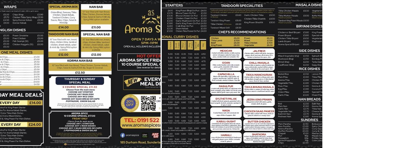 Aroma Spice Menu