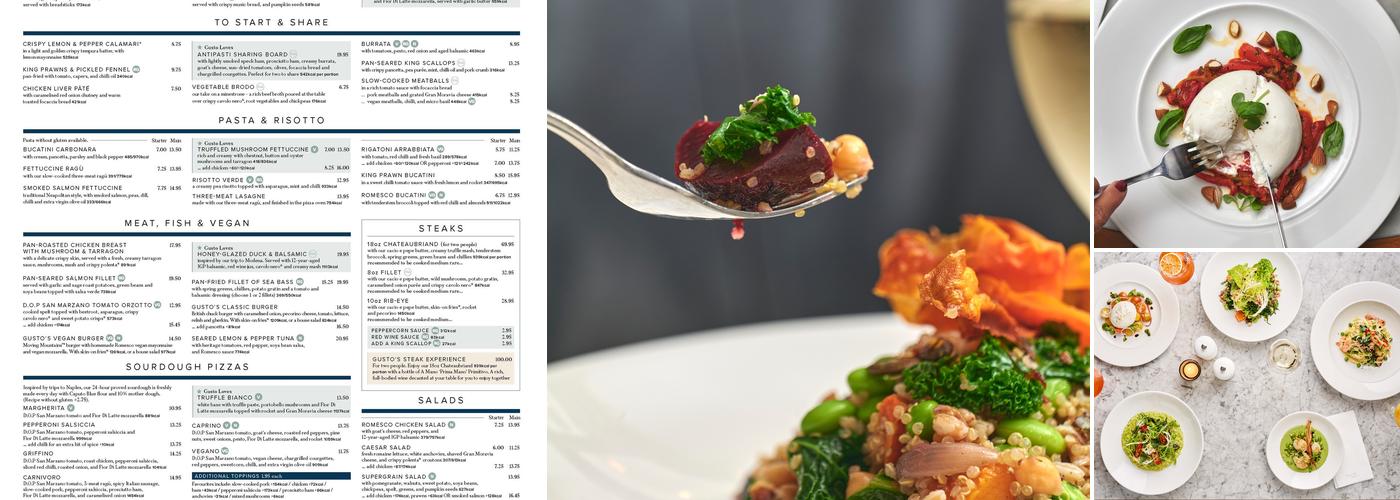 Gusto Italian Menu