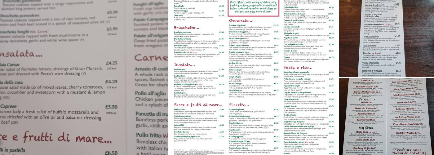 Pesto at the Dibbinsdale Inn Menu