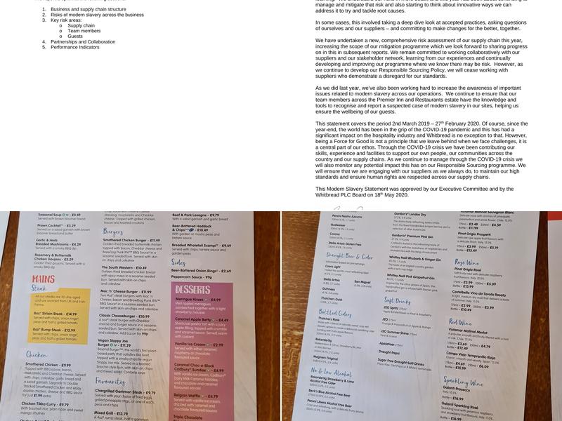 Premier Inn Wirral (Two Mills) hotel Menu