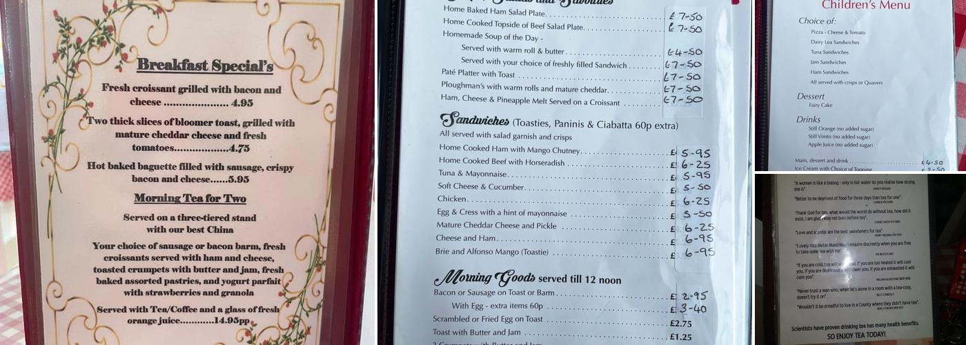 Tudor Rose Tea Rooms Menu