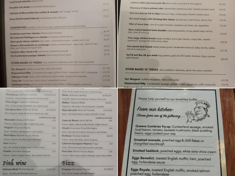 Queens Head, Hawkshead Menu