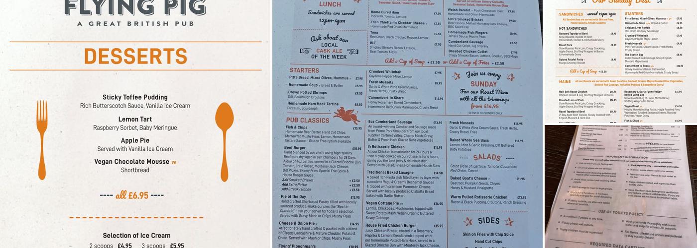 The Flying Pig Pub Menu