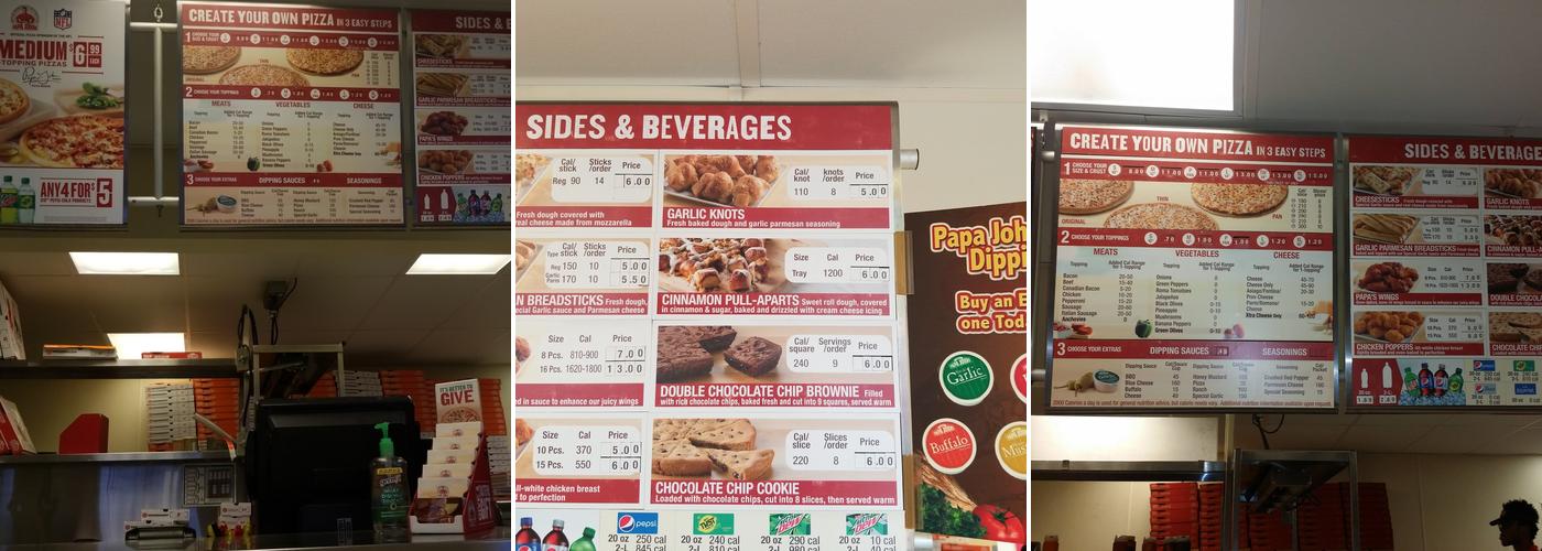 Papa Johns Pizza Menu