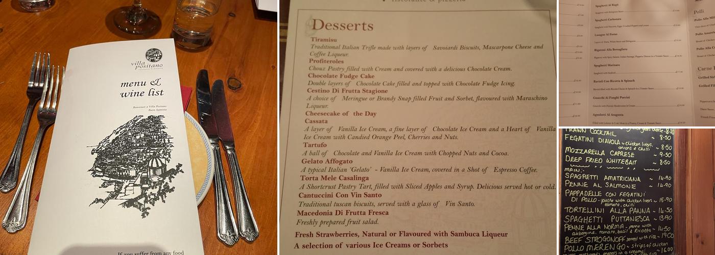 Villa Positano Menu