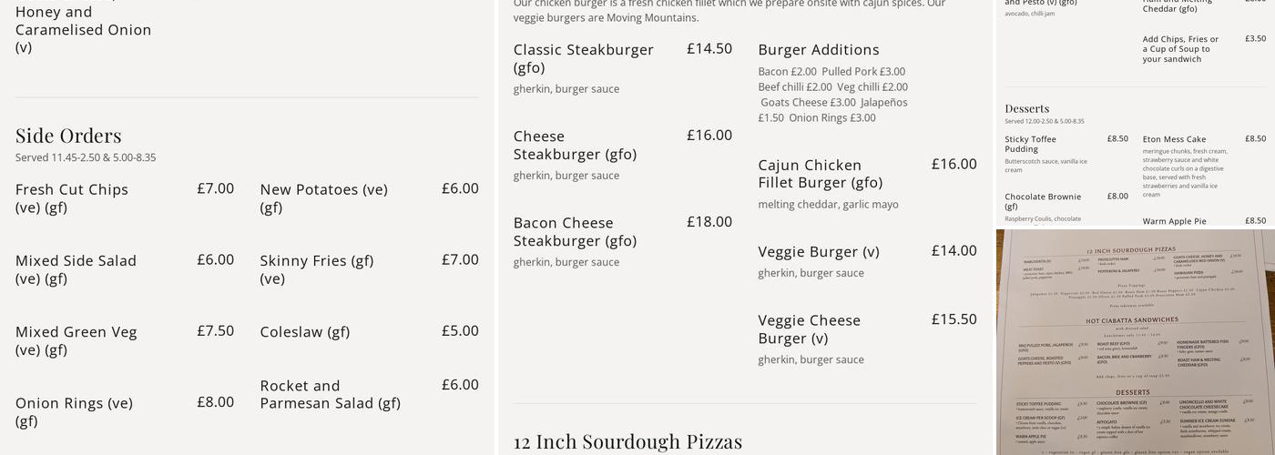 The Tilly Bar and Kitchen Menu