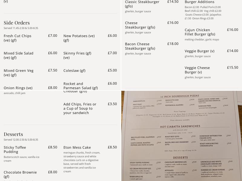 The Tilly Bar and Kitchen Menu