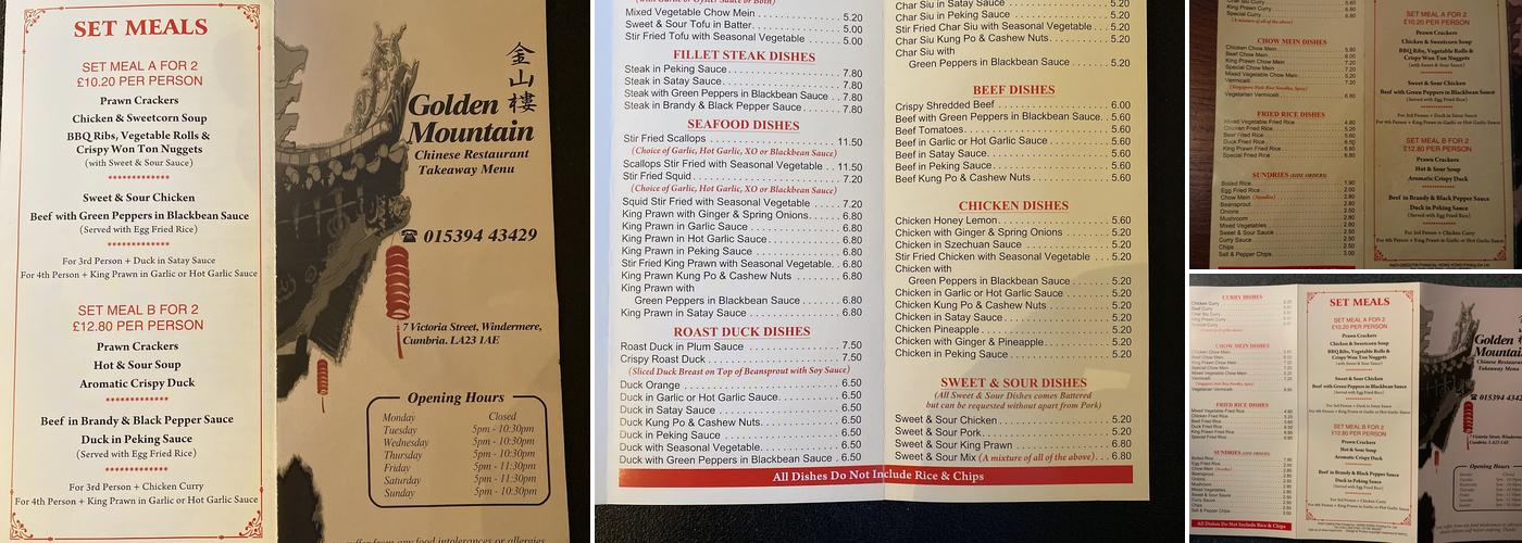Golden Mountain Menu