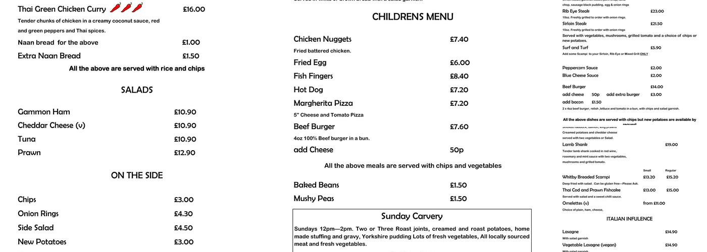 The Half Moon Inn Menu