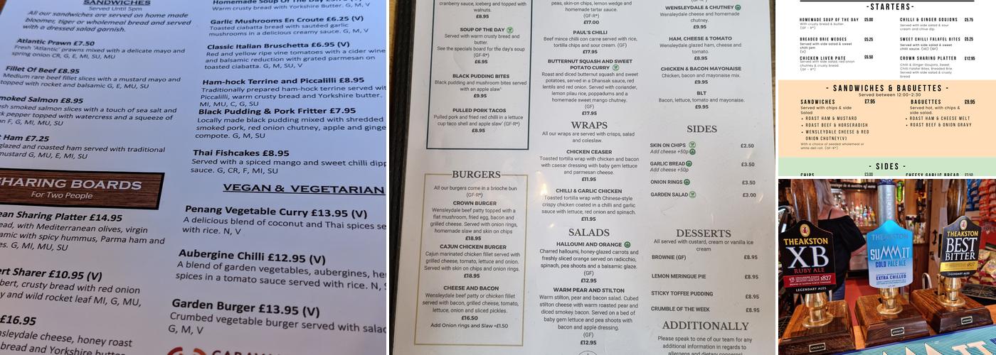 The Crown Hawes Menu