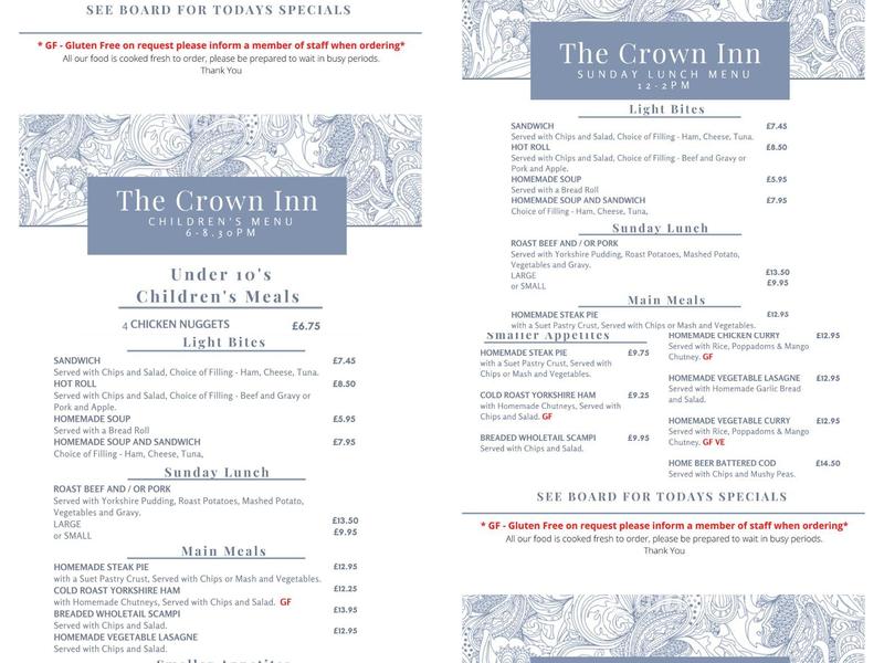 The Crown Inn Menu
