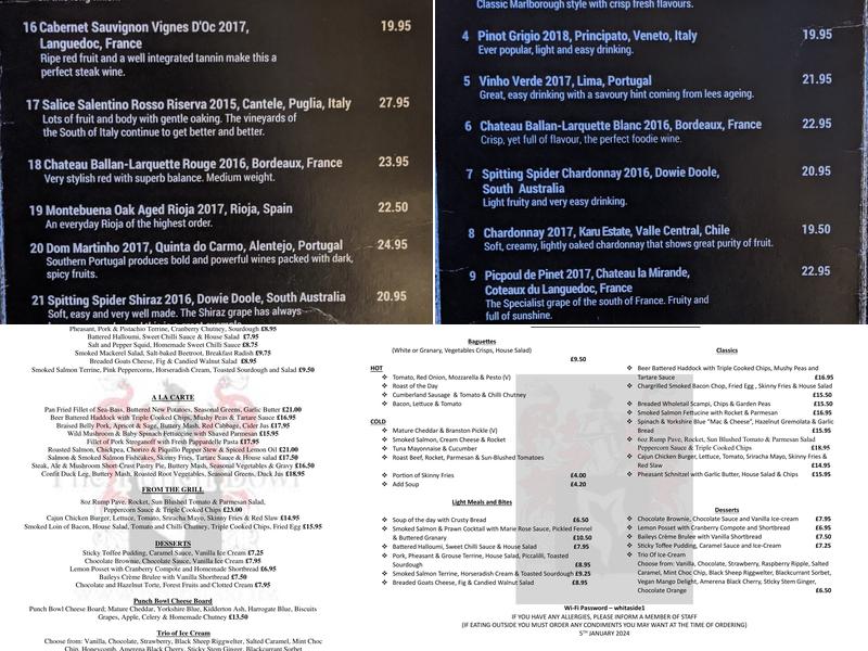 The Punch Bowl Inn Menu