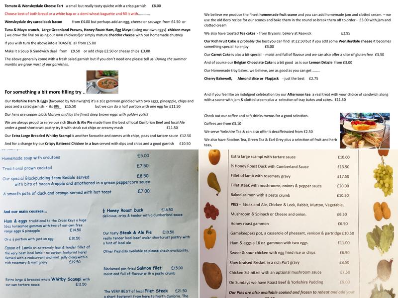 Cross Keys Temperance Inn Menu