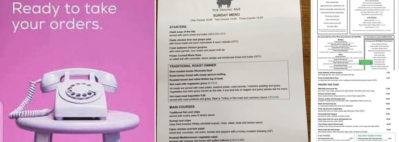 The Black Bull at Nateby Menu